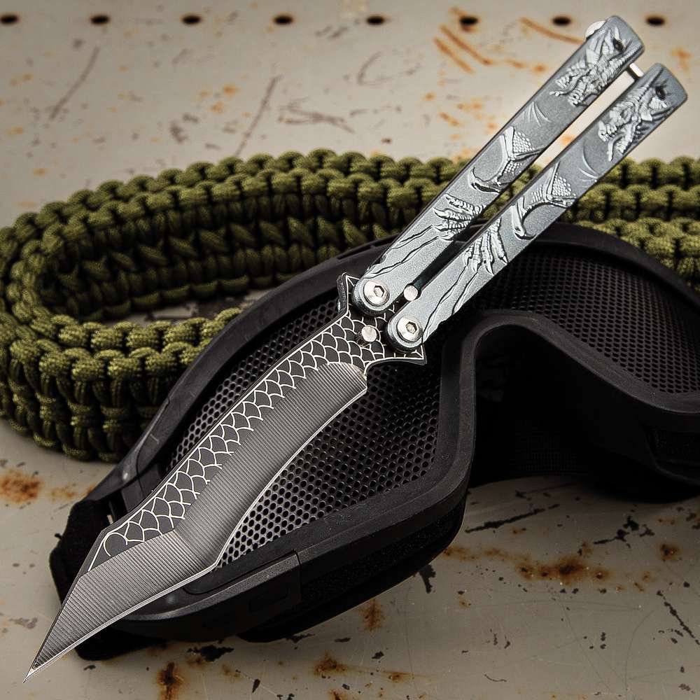 Grey Dragon Butterfly Knife - Stainless Steel Blade, Molded Steel Handle